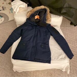 Canada Goose Navy ROSSCLAIR PARKA with Fur Trim